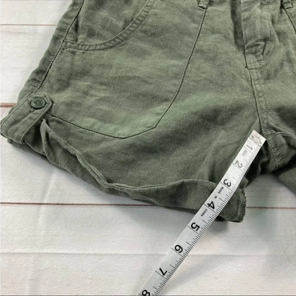Sanctuary Womens Green High Waisted Rolled Hem Wanderer Cargo Shorts Size 25